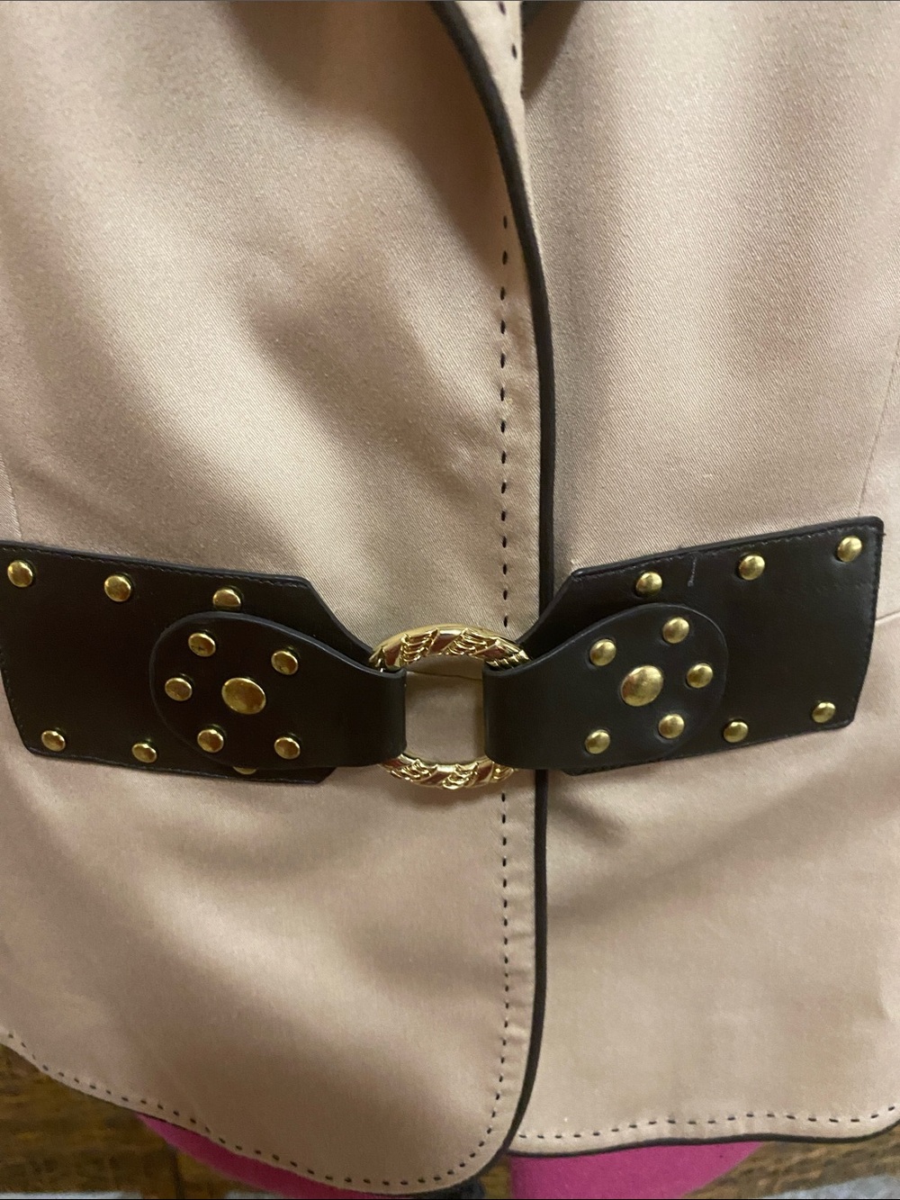 EUC Tahari Arthur S Levine Cream lined attached Decorative Belt jacket 12 - Picture 3 of 8